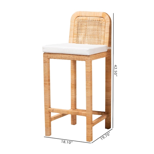 Baxton Studio Zariah Modern Bohemian Natural Brown Rattan and Mahogany Wood Bar Stool - 233-13172-ZORO
