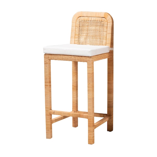 Baxton Studio Zariah Modern Bohemian Natural Brown Rattan and Mahogany Wood Bar Stool - 233-13172-ZORO