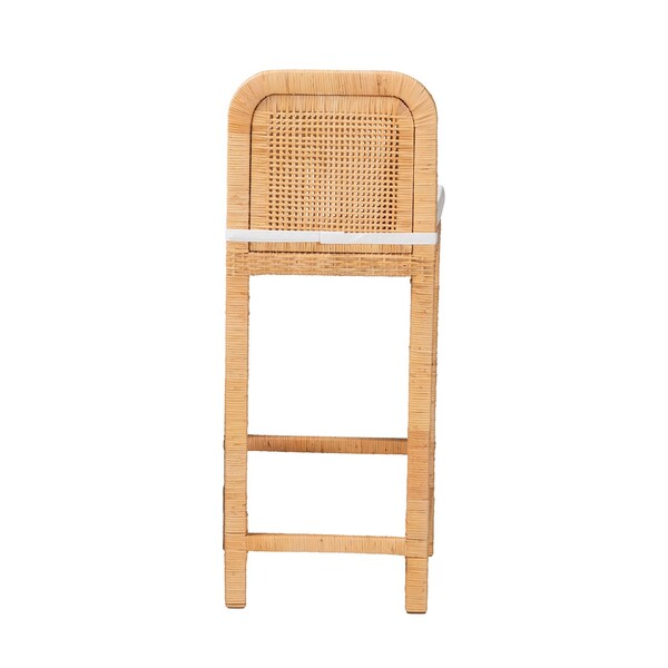 Baxton Studio Zariah Modern Bohemian Natural Brown Rattan and Mahogany Wood Bar Stool - 233-13172-ZORO