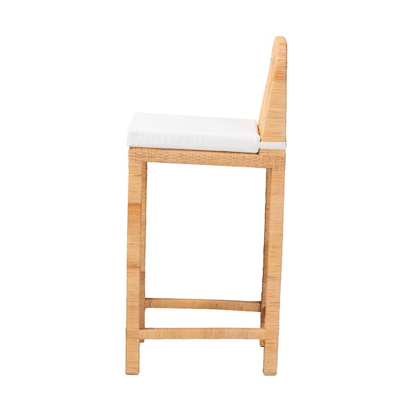 Baxton Studio Zariah Modern Bohemian Natural Brown Rattan and Mahogany Wood Bar Stool - 233-13172-ZORO
