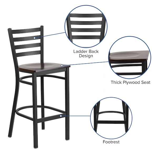 Flash Furniture Restaurant Stool, Ladder Back, Wal Seat - XU-DG697BLAD-BAR-WALW-GG