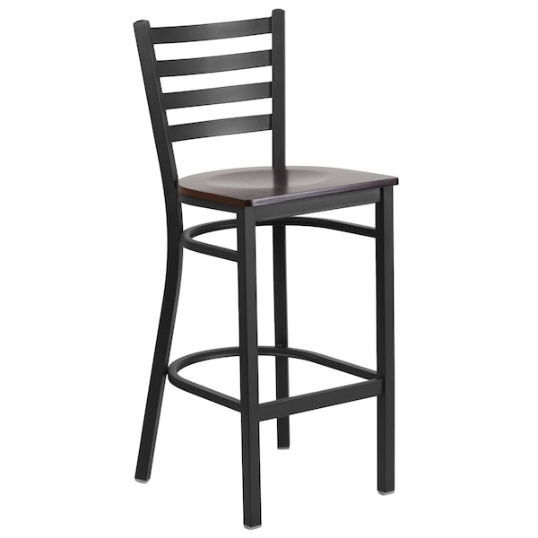 Flash Furniture Restaurant Stool, Ladder Back, Wal Seat - XU-DG697BLAD-BAR-WALW-GG