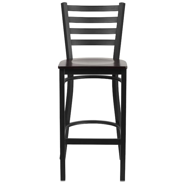 Flash Furniture Restaurant Stool, Ladder Back, Wal Seat - XU-DG697BLAD-BAR-WALW-GG