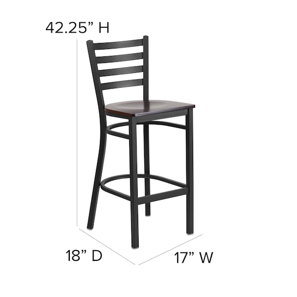 Flash Furniture Restaurant Stool, Ladder Back, Wal Seat - XU-DG697BLAD-BAR-WALW-GG