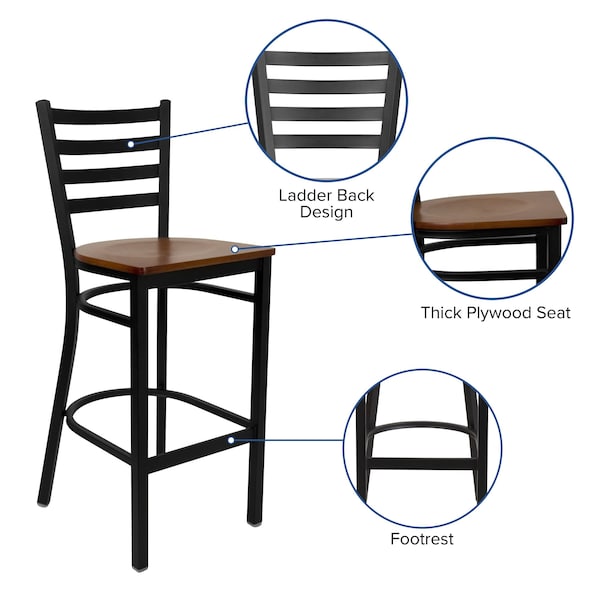 Flash Furniture Restaurant Stool, Ladder Back, Chy Seat - XU-DG697BLAD-BAR-CHYW-GG