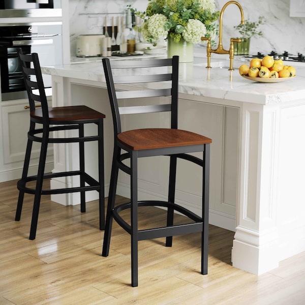 Flash Furniture Restaurant Stool, Ladder Back, Chy Seat - XU-DG697BLAD-BAR-CHYW-GG