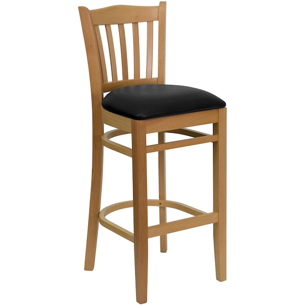 Flash Furniture Barstool, Natural Wood, Black Vinyl Seat, Seat Height Range: 31" - XU-DGW0008BARVRT-NAT-BLKV-GG