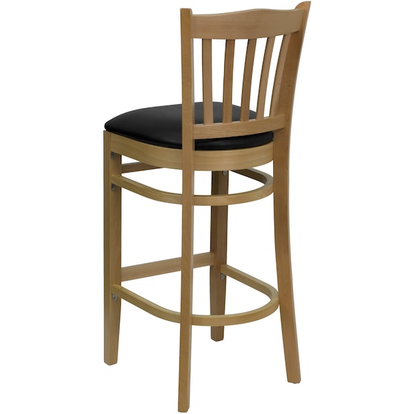 Flash Furniture Barstool, Natural Wood, Black Vinyl Seat, Seat Height Range: 31" - XU-DGW0008BARVRT-NAT-BLKV-GG