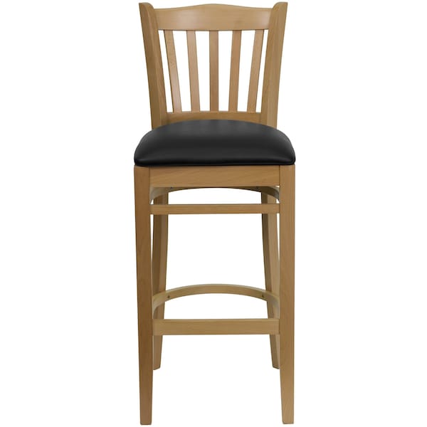 Flash Furniture Barstool, Natural Wood, Black Vinyl Seat, Seat Height Range: 31" - XU-DGW0008BARVRT-NAT-BLKV-GG