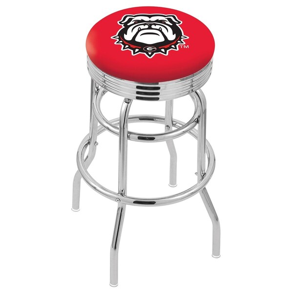 Holland Bar Stool Co 30" Chrome 2-Ring Georgia "Bulldog" Swivel Bar Stool, Accent Ring - L7C3C30GA-DOG