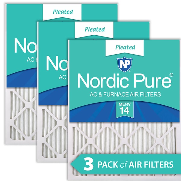 Nordic Pure 14x14x1 Pleated Air Filter, High Capacity, Electrostatically Charged Synthetic Media, MERV 14, 3 PK - 14X14X1M14-3