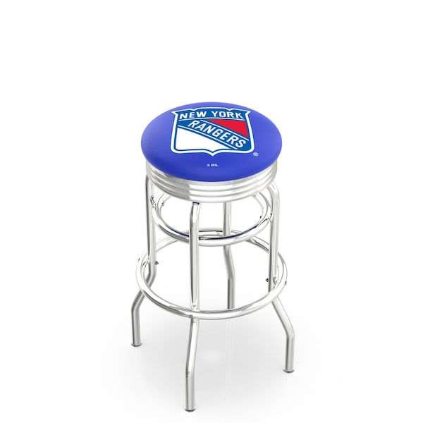 Holland Bar Stool Co 25" Chrome 2-Ring New York Rangers Swivel Bar Stool, Accent Ring - L7C3C25NYRANG