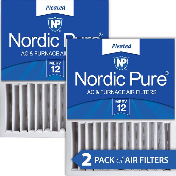 Nordic Pure 16x20x5 Pleated Air Filter, High Capacity, Electrostatically Charged Synthetic Media, MERV 12, 2 PK - 16X20X5HM12-2