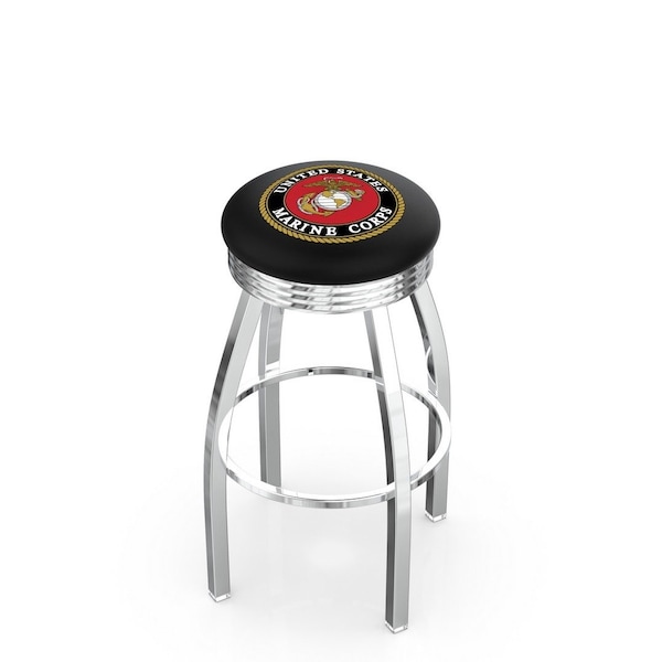 Holland Bar Stool Co 30" Chrome U.S. Marines Swivel Bar Stool, Accent Ring - L8C3C30MARINE