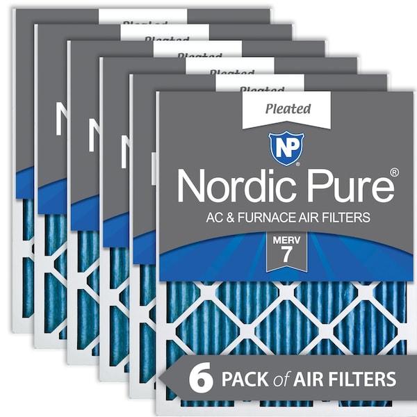 Nordic Pure 16x25x1 Pleated Air Filter, High Capacity, Electrostatically Charged Synthetic Media, MERV 7, 6 PK - 16X25X1M7-6