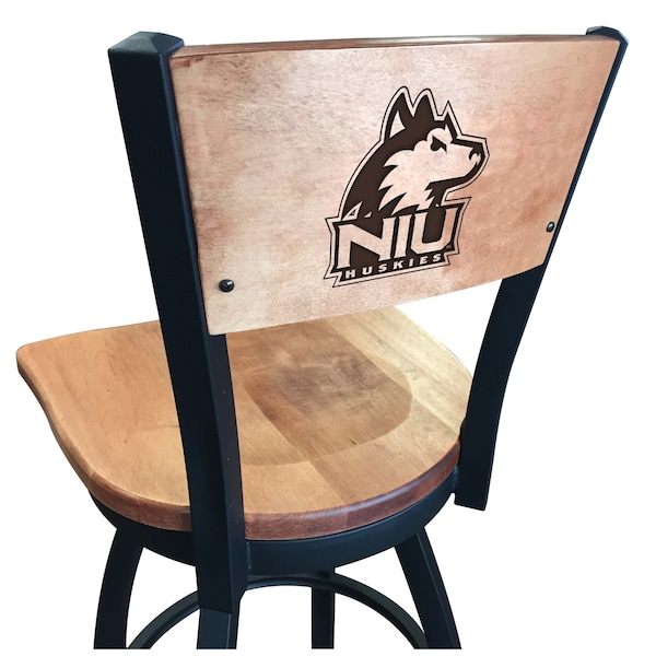Holland Bar Stool Co 25" Blk Wrinkle Northern Illinois Swivel Bar Stool, Laser Engraved Back - L03825BWMEDMPLANORILLMEDMPL