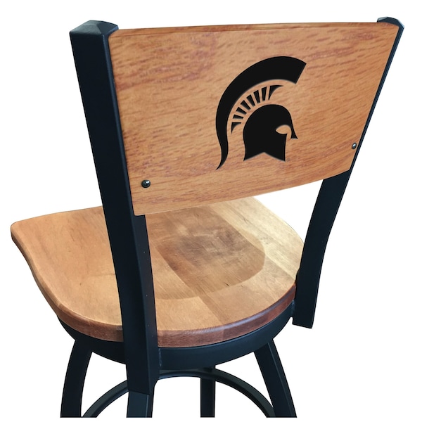 Holland Bar Stool Co 30" Blk Wrinkle Michigan State Swivel Bar Stool, Laser Engraved Back - L03830BWMEDMPLAMICHSTMEDMPL