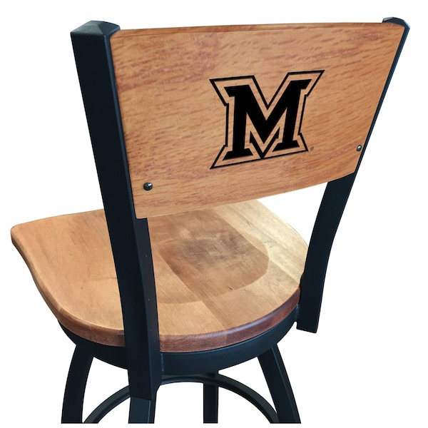 Holland Bar Stool Co 25" Blk Wrinkle Miami (OH) Swivel Bar Stool, Laser Engraved Back - L03825BWMEDMPLAMIA-OHMEDMPL