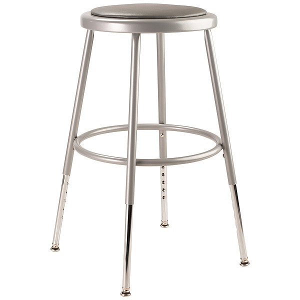 National Public Seating Round Stool, Height Range 19" to 27", Vinyl Gray - 6418H