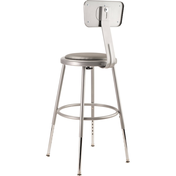 National Public Seating Round Stool with Backrest, Height 19" to 27"Gray - 6418HB