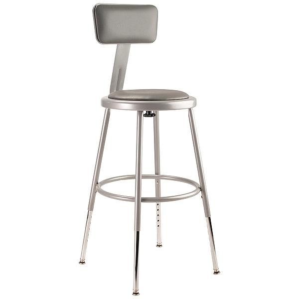 National Public Seating Round Stool with Backrest, Height 19" to 27"Gray - 6418HB