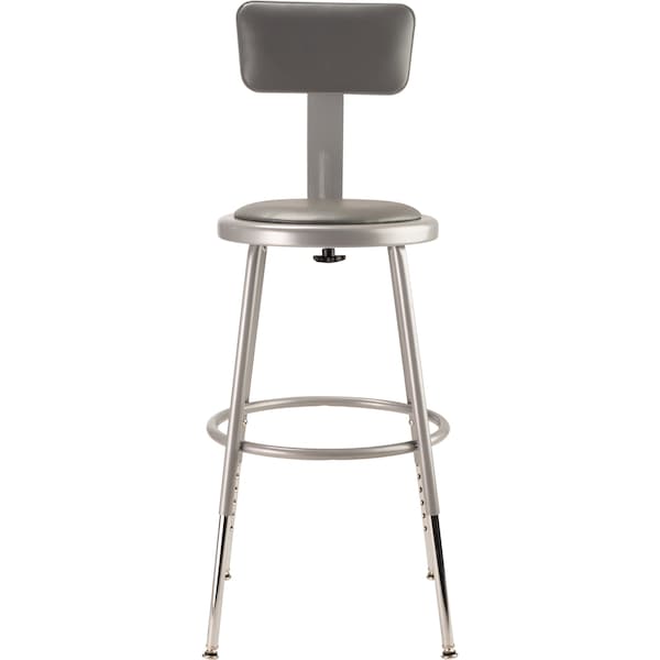 National Public Seating Round Stool with Backrest, Height 19" to 27"Gray - 6418HB