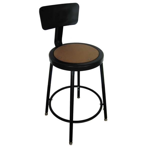 Zoro Select Round Stool with Backrest, Height 18" to 27"Black - 5NWH3