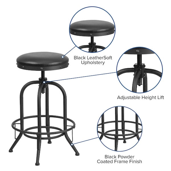Flash Furniture Stool, 440 lb., Black, 21" Seat W - ET-BR542-230-GG