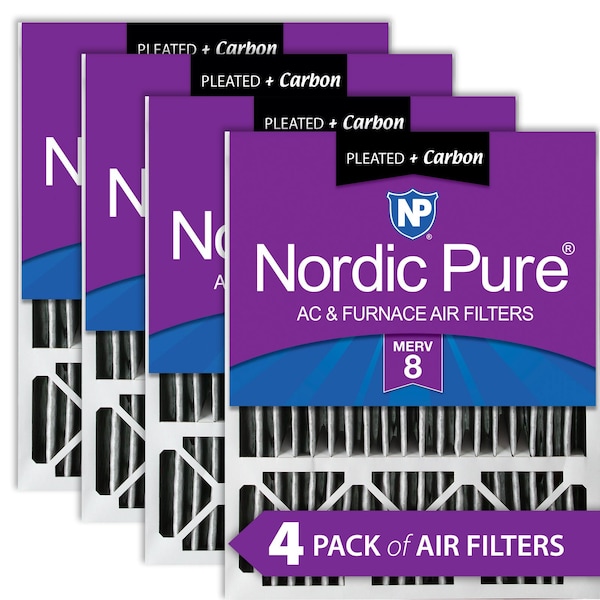 Nordic Pure 20x25x5 Plus Carbon Pleated Air Filter, High Capacity, MERV 8, 4 PK - 20X25X5LXREDPM8C-4
