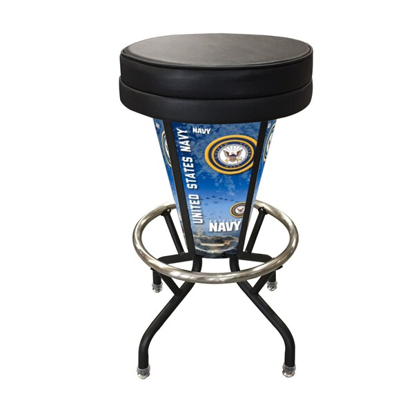 Holland Bar Stool Co Lighted U.S. Navy 30" Swivel Bar Stool - L500030NAVYBLKVINYL