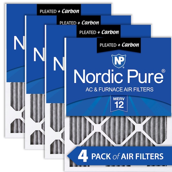 Nordic Pure 20x30x1 Plus Carbon Pleated Air Filter, High Capacity, MERV 12, 4 PK - 20X30X1PM12C-4