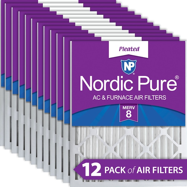 Nordic Pure 12x20x2 Pleated Air Filter, High Capacity, Electrostatically Charged Synthetic Media, MERV 8, 12 PK - 12X20X2M8-12