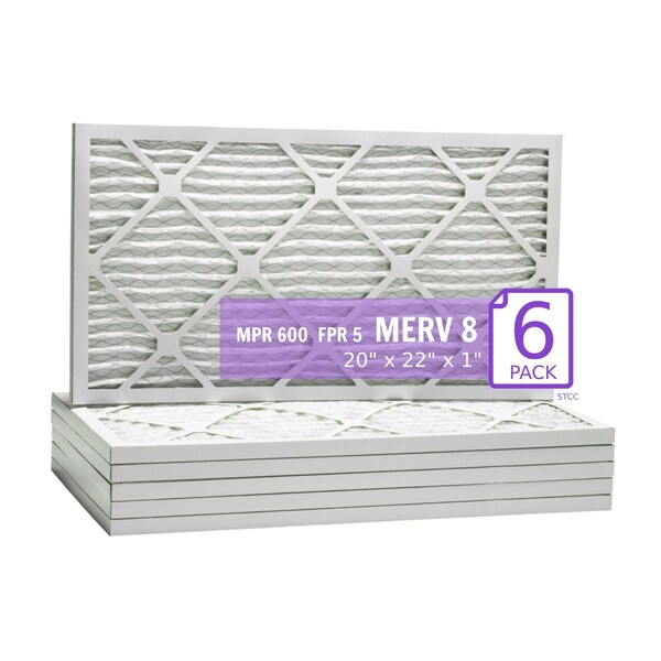 Purolator 20x22x1 Pleated Air Filter, MERV 8, 6 PK - 20X22X1X1 DM (6 PACK)