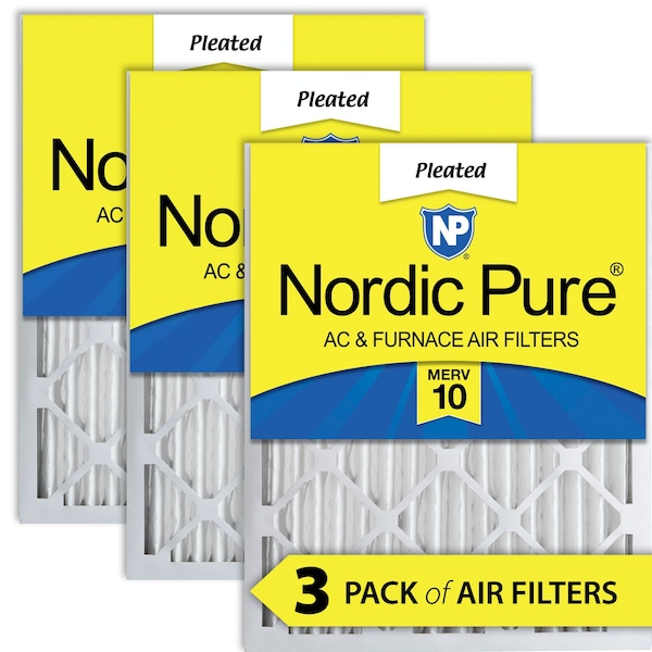 Nordic Pure 12x24x2 Pleated Air Filter, High Capacity, Electrostatically Charged Synthetic Media, MERV 10, 3 PK - 12X24X2M10-3