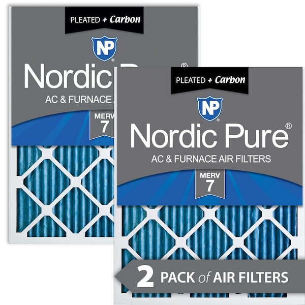 Nordic Pure 14x14x1 Plus Carbon Pleated Air Filter, High Capacity, MERV 7, 2 PK - 14X14X1M7+C-2