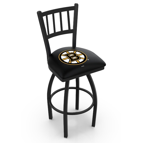 Holland Bar Stool Co 25" Blk Wrinkle Boston Bruins Swivel Bar Stool, Jailhouse Back - L01825BOSBRU