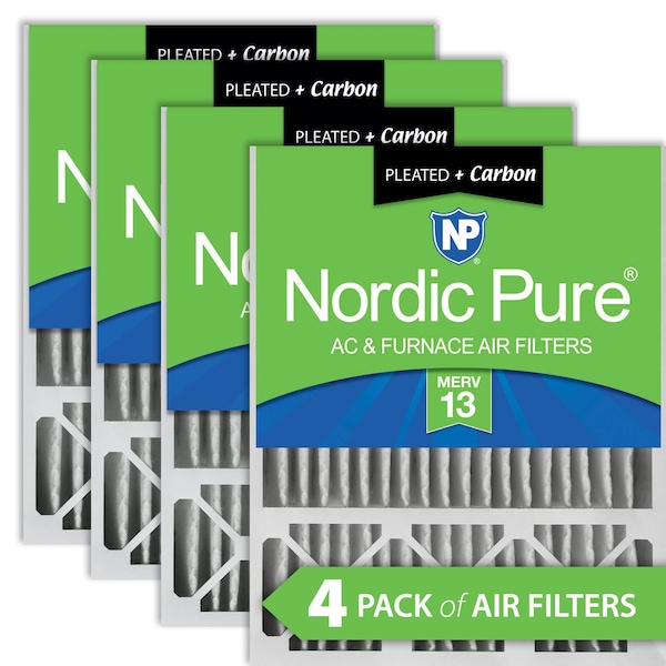 Nordic Pure 20x25x5 Plus Carbon Pleated Air Filter, High Capacity, MERV 13, 4 PK - 20X25X5LXREDM13+C-4