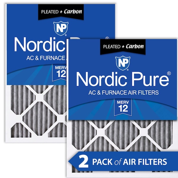 Nordic Pure 10x10x1 Plus Carbon Pleated Air Filter, High Capacity, MERV 12, 2 PK - 10X10X1PM12C-2