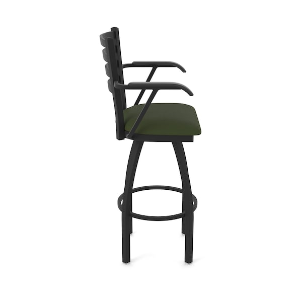 Holland Bar Stool Co Jackie with Arms 36 in. Swivel Bar Stool with Black Wrinkle Finish and Canter Pine Seat - 415