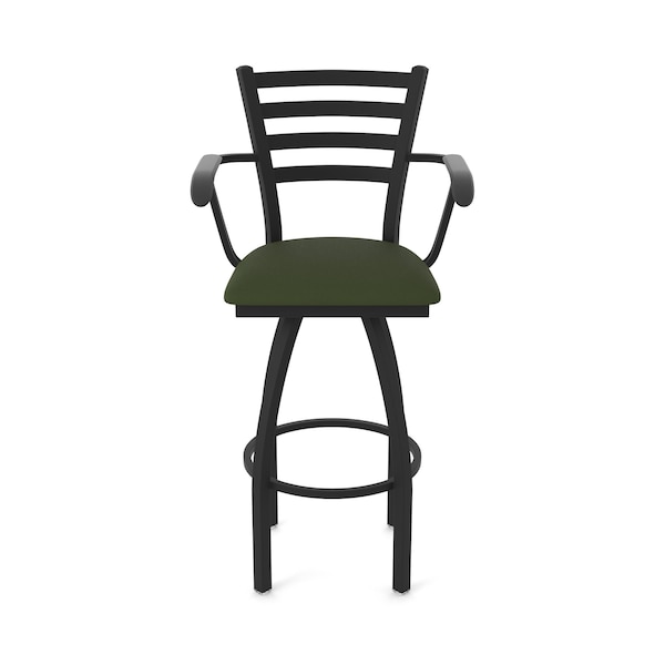 Holland Bar Stool Co Jackie with Arms 36 in. Swivel Bar Stool with Black Wrinkle Finish and Canter Pine Seat - 415