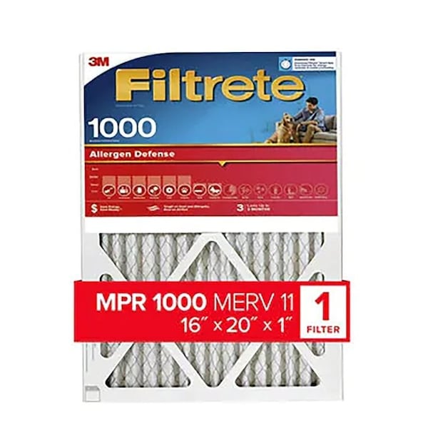 Filtrete Air Filter, 16 in L, 20 in W, 11 MERV, 1000 MPR - 9800-4