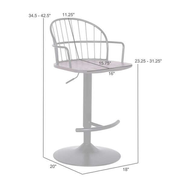 Armen Living Edward Adjustable Black Wood and Metal Barstool - LCEWBABLBL