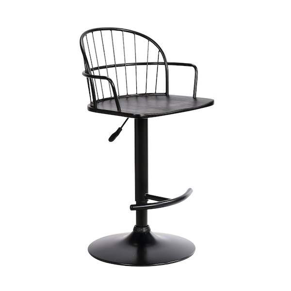 Armen Living Edward Adjustable Black Wood and Metal Barstool - LCEWBABLBL