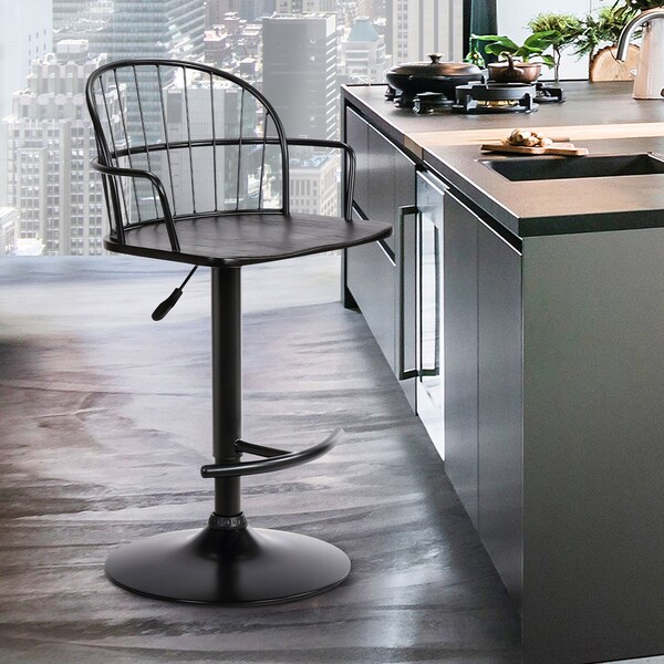 Armen Living Edward Adjustable Black Wood and Metal Barstool - LCEWBABLBL