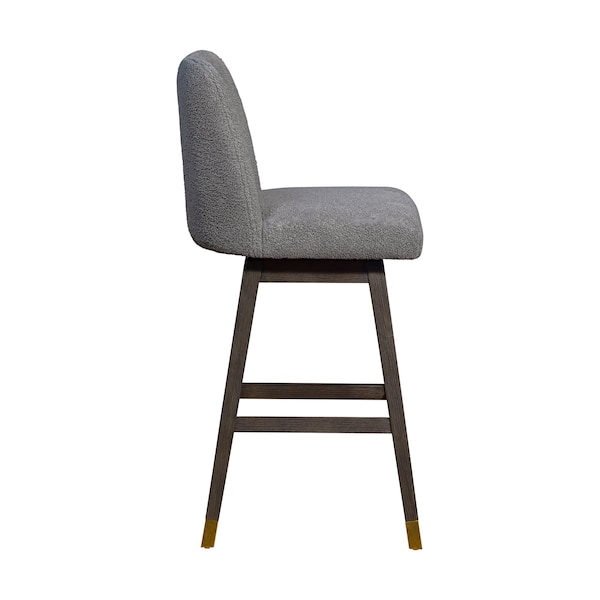 Armen Living Amalie Swivel Bar Stool in Gray Oak Wood Finish with Gray Boucle Fabric - 840254332027