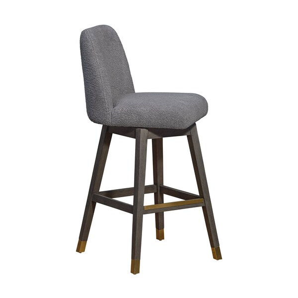 Armen Living Amalie Swivel Bar Stool in Gray Oak Wood Finish with Gray Boucle Fabric - 840254332027