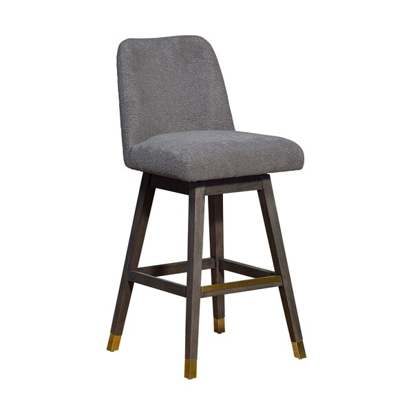 Armen Living Amalie Swivel Bar Stool in Gray Oak Wood Finish with Gray Boucle Fabric - 840254332027