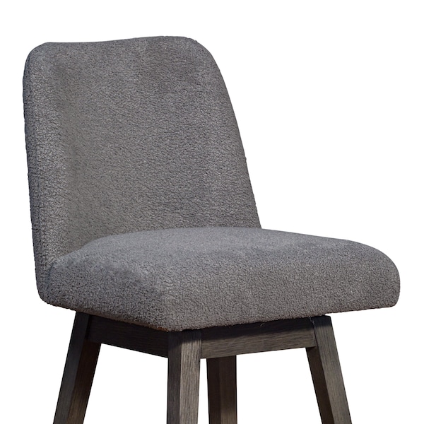 Armen Living Amalie Swivel Bar Stool in Gray Oak Wood Finish with Gray Boucle Fabric - 840254332027