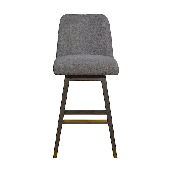 Armen Living Amalie Swivel Bar Stool in Gray Oak Wood Finish with Gray Boucle Fabric - 840254332027