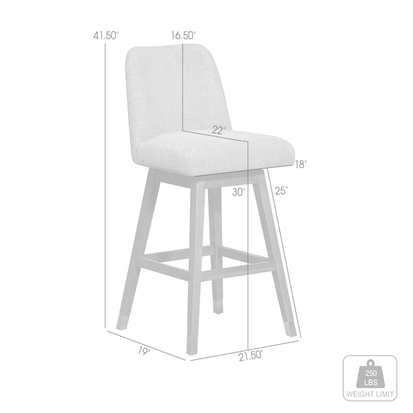 Armen Living Amalie Swivel Bar Stool in Gray Oak Wood Finish with Gray Boucle Fabric - 840254332027
